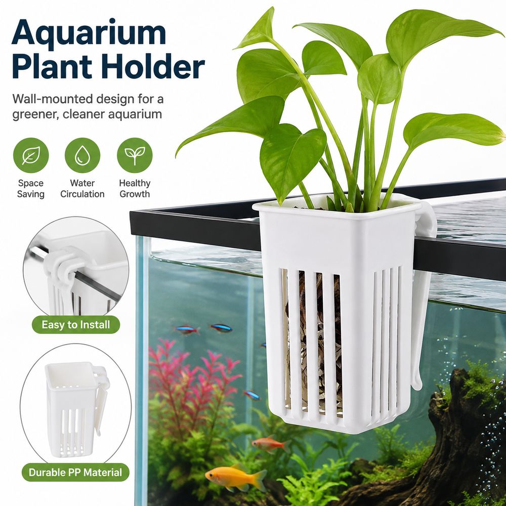 Aquarium Plant Easy To Grow - プラスチック製の水槽用植物バスケット。多機能で、水抜き穴付き。水生植物用のカップとして使用でき、簡単に設置でき、上部に吊り下げられるので、水槽での植物栽培に最適。