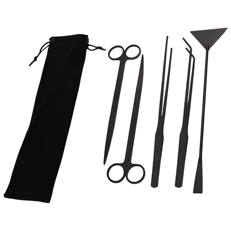 Aquarium Planted Sand - IALJ-ロングブラックステンレススチールアクアスケーピングツールセット（5点）、水槽用ツールキット（水生植物用平型砂シャベルを含む）